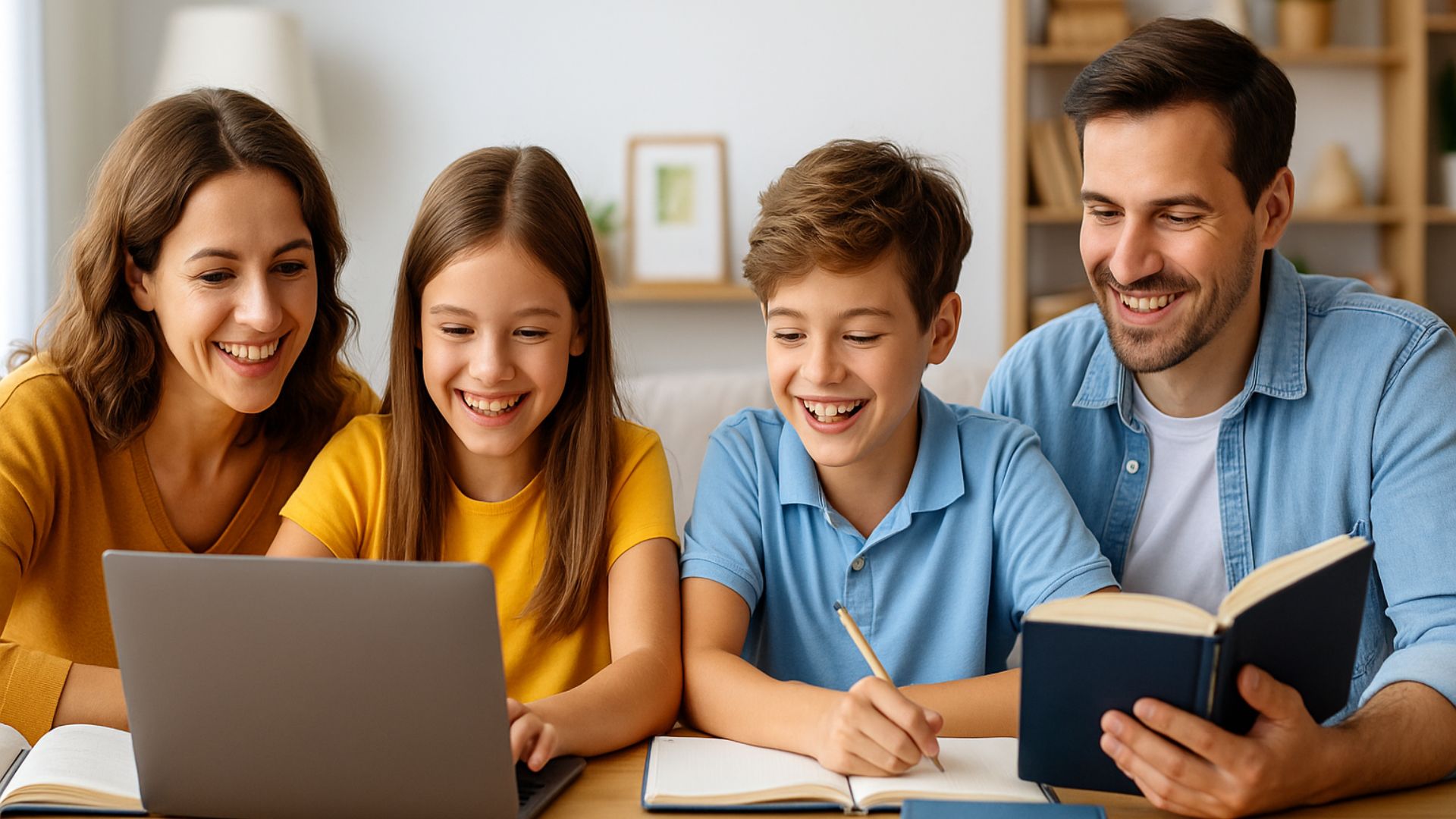 Familia usando una tablet para aprender con Aula Digital Plus
